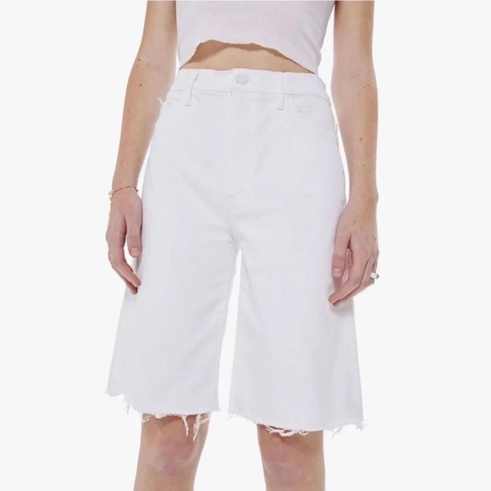 MOTHER White Denim Long Jean Shorts
